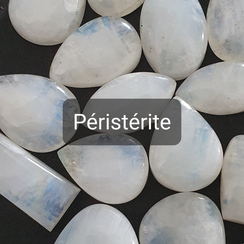 Cabochons Péristérite / Labradorite blanche Cabochons pierres fines blanches avec reflets bleus glacés irisés Cabochons à sertir image 1