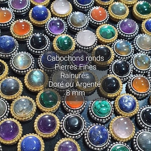 8 mm grooved cabochons - Micro-macrame - Labradorite, Tiger's Eye, Amethyst, Carnelian, Lapis lazuli, Rose quartz, Malachite, Black onyx