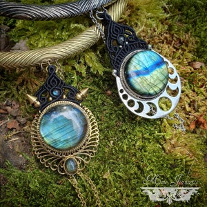 Micro-macrame torc kettingen en labradoriet hangers - Boho ketting