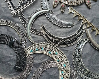 Central Half Moon Connectors for Plastron Necklaces - Upcycling - Ethnic Primers, Boho Recycling