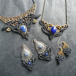 Black Micro-Macramé and Lapis Lazuli Jewelry