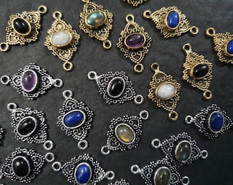 Fine Stones & Brass Connectors - Supply for Micro-macrame Labradorite, Lapis-lazuli, Amethyst, Peristerite and Black Onyx