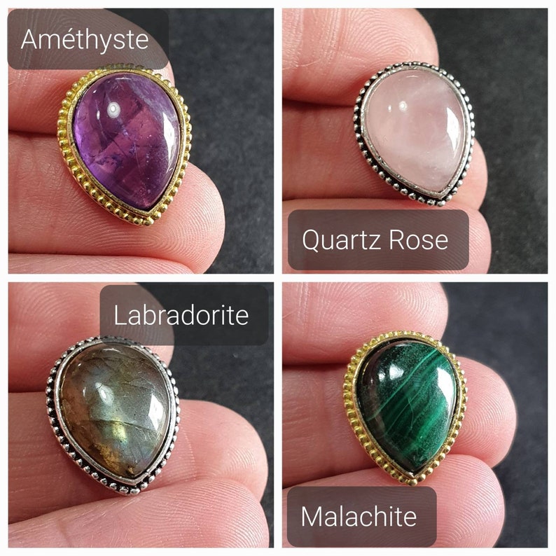 Cabochons Gouttes avec rainure pour Micro-macramé Améthyste, Cornaline, Malachite, Onyx Noir, Oeil de Tigre, Quartz rose & Labradorite image 5