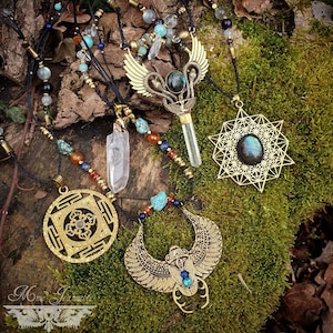 Sacred Geometry, Beetle and Fine Stones Pendants - Micro-macrame - Ethnic, Tribal, Boho Medallions
