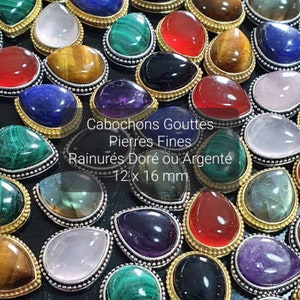 Cabochons Drops with groove for Micro-macrame - Amethyst, Carnelian, Malachite, Black Onyx, Tiger's Eye, Rose Quartz & Labradorite