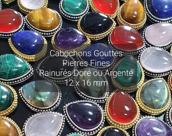 Cabochons Gouttes avec rainure pour Micro-macramé - Améthyste, Cornaline, Malachite, Onyx Noir, Oeil de Tigre, Quartz rose & Labradorite