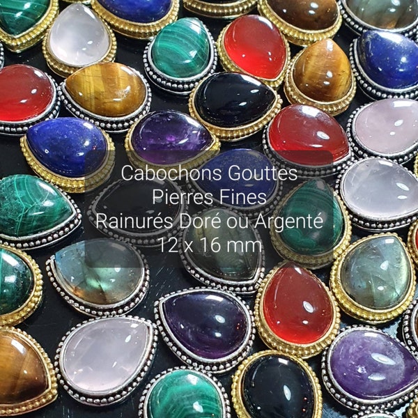 Cabochons Gouttes avec rainure pour Micro-macramé - Améthyste, Cornaline, Malachite, Onyx Noir, Oeil de Tigre, Quartz rose & Labradorite