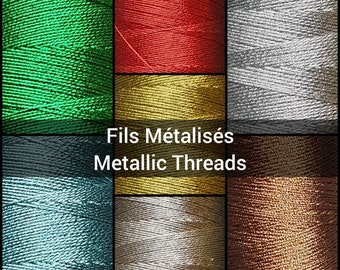 Gold, pale gold, silver, light blue, green, brown and red metallic threads, round 0.6 mm - For Micro-macramé or creative activities