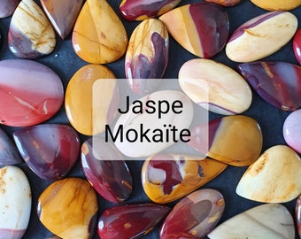 Cabujones Mokaite Jasper - Piedras finas amarillo mostaza y burdeos - Cabujones engastados en micromacramé
