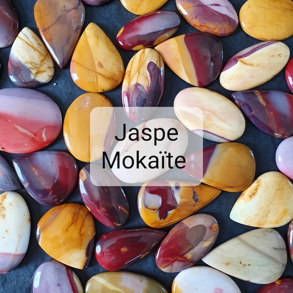 Cabochons Jaspe Mokaite - Pierres fines jaune moutarde et bordeaux - Cabochons à sertir Micro-macramé