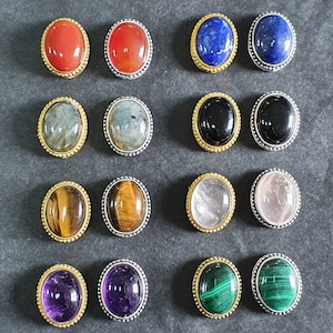 Grooved Oval Cabochons Micro-macrame Labradorite, Tiger's Eye, Amethyst, Carnelian, Lapis-lazuli, Pink Quartz, Malachite, Black Onyx image 2