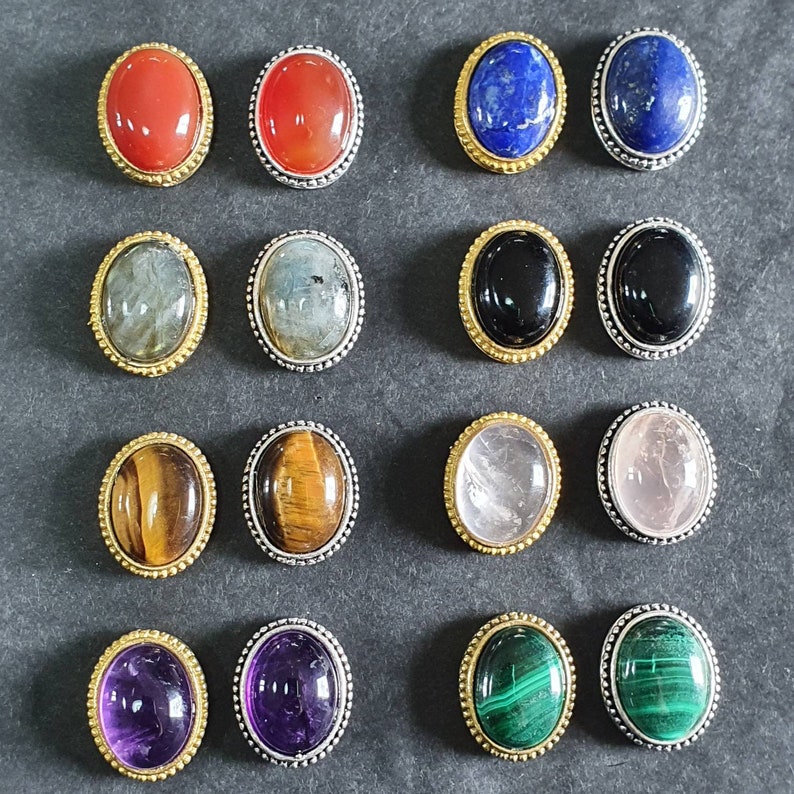 Cabochons Ovales rainurés Micro-macramé Labradorite, Oeil de tigre, Améthyste, Cornaline, Lapis-lazuli, Quartz rose, Malachite, Onyx noir image 2