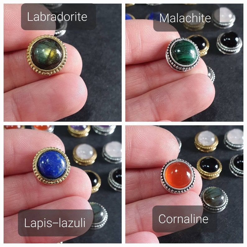 10 mm grooved cabochons Micro-macramé Labradorite, Tiger's eye, Amethyst, Carnelian, Lapis lazuli, Rose quartz, Malachite, Black onyx image 4