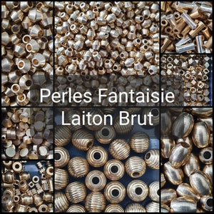 Large hole fancy beads in raw brass - Tube beads, flat round, faceted, square, for cord - Supplies for micro-macrame