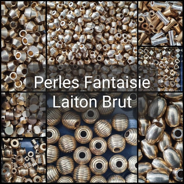 Perles fantaisie gros trou en Laiton brut - Perles tubes, rond plat, facettes, carré, pour cordon - Fourniture pour Micro-macramé