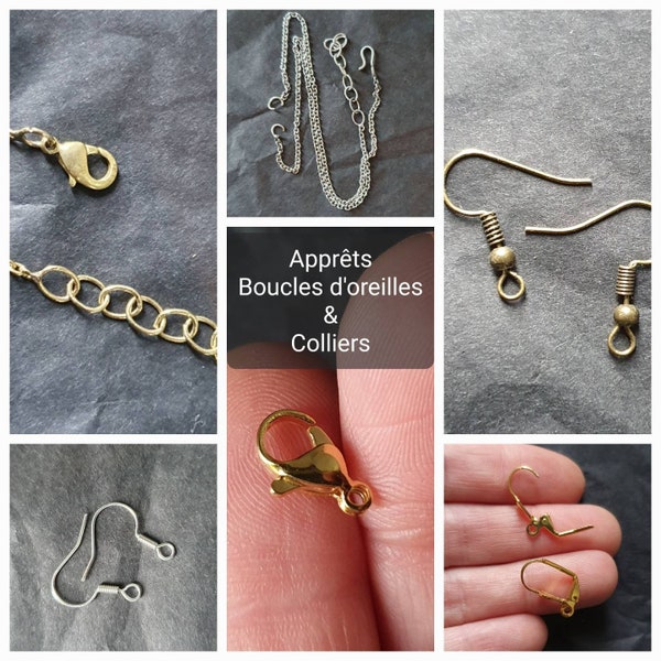 Apprêts à bijoux, crochets d'oreilles, dormeuses, chaînes, mousqueton pour collier - Accessoires DIY pour bijoux Micro-Macramé