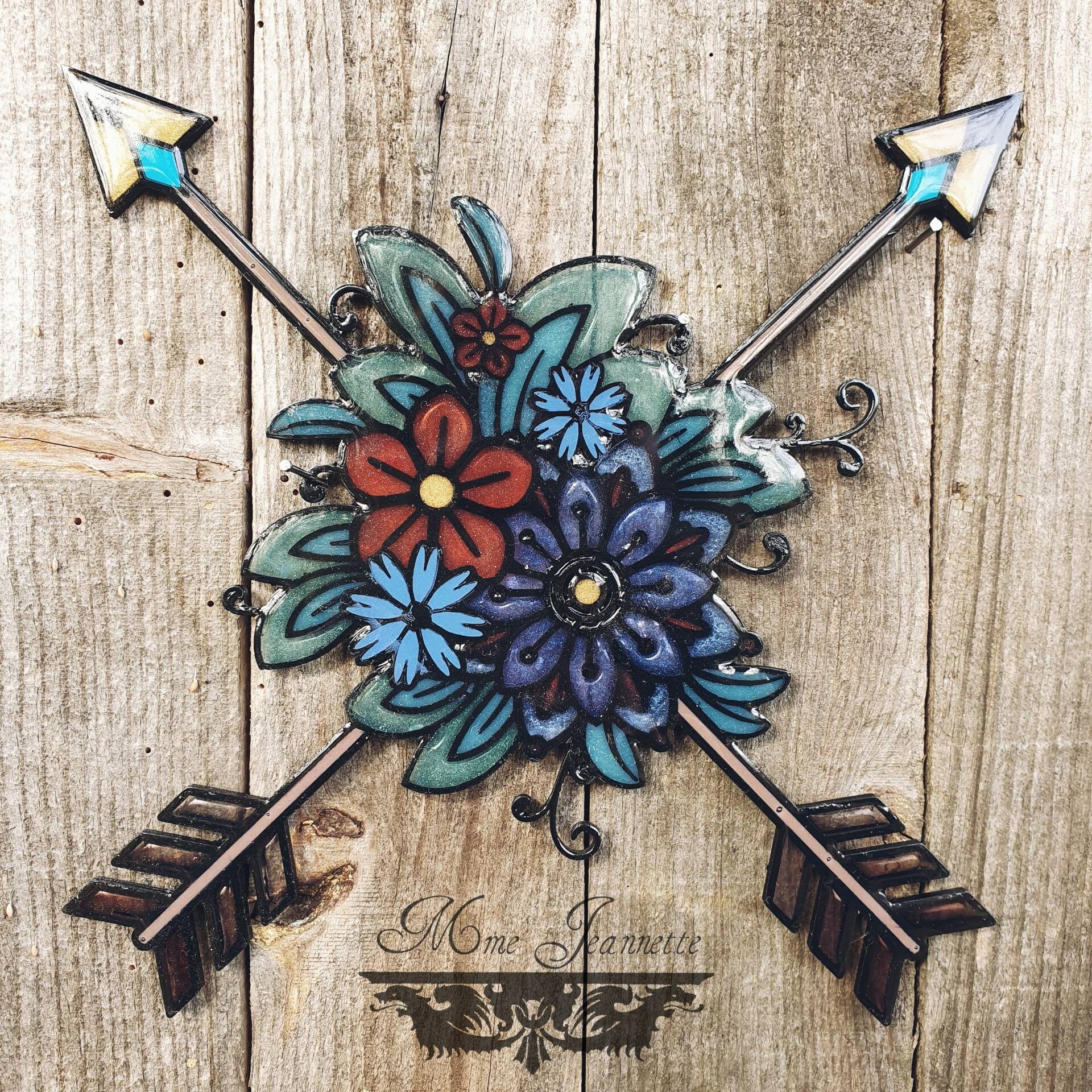 Double Flèches & Fleurs - Suspension Murale Bohème et Champêtre