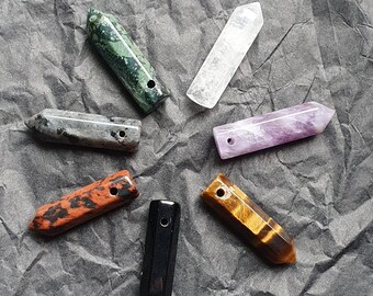 Drilled Fine Stone Points - Rock Crystal, Black Labradorite, Amethyst, Kambaba Jasper, Tiger's Eye, Black Onyx, Mahogany Obsidian