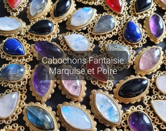 Grooved Brass Cabochons - Micro-macramé - Labradorite, Tiger's Eye, Amethyst, Carnelian, Lapis lazuli, Rose Quartz, Malachite, Black Onyx