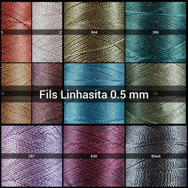 Fils Linhasita 0,5 mm - Doré 0.35 mm - Fils polyester cirés pour Micro-macramé