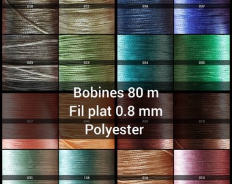 Bobines de fils semi cirés plats 0,8 mm - 150d - 80 m / bobine - Fils polyester cirés pour Micro-macramé ou couture de cuir