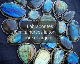 Brass Grooved Labradorite Cabochons - For Micro-macrame - Grooved Labradorites