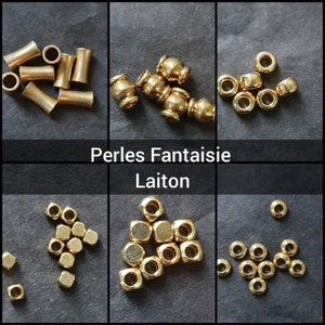 Large hole fancy beads in raw brass - Tube beads, flat round, faceted, square, for cord - Supply for Micro-macramé
