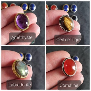 Gegroefde ovale cabochons Micro-macrame Labradoriet, Tijgeroog, Amethist, Carneool, Lapis-lazuli, Roze Kwarts, Malachiet, Zwarte Onyx afbeelding 5