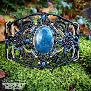 Micro-macramé & Apatite Cuff Bracelet - Boho Bracelet