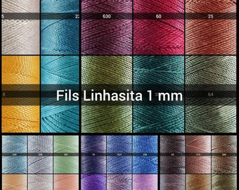 Fils Linhasita 1 mm - Doré et Argenté 1,2 mm - Fils polyester ronds et cirés pour Micro-macramé