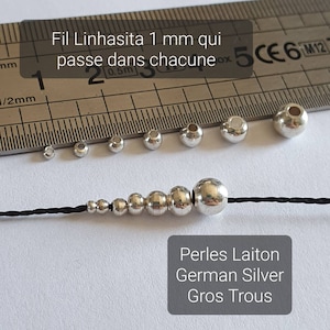 Perles gros trou en Laiton German Silver, 1 mm, 2 mm, 2,5 mm, 3mm, 4 mm, 5 mm et 6 mm Fourniture pour Micro-macramé image 1