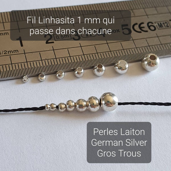 Perles gros trou en Laiton German Silver, 1 mm, 2 mm, 2,5 mm, 3mm, 4 mm, 5 mm et 6 mm - Fourniture pour Micro-macramé