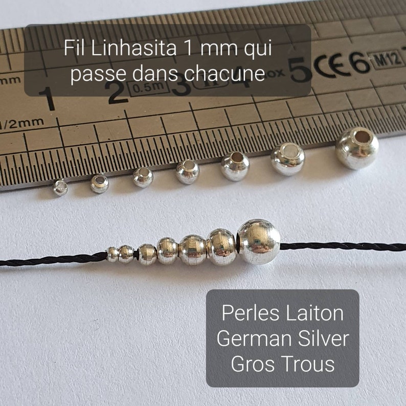 Perles gros trou en Laiton German Silver, 1 mm, 2 mm, 2,5 mm, 3mm, 4 mm, 5 mm et 6 mm Fourniture pour Micro-macramé image 1