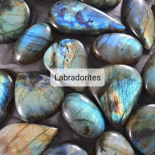 Labradorite cabochons - Oval, drop, round and Horse's eye - from 54 mm to 30 mm - Crimp cabochons for Micro-macrame or wire