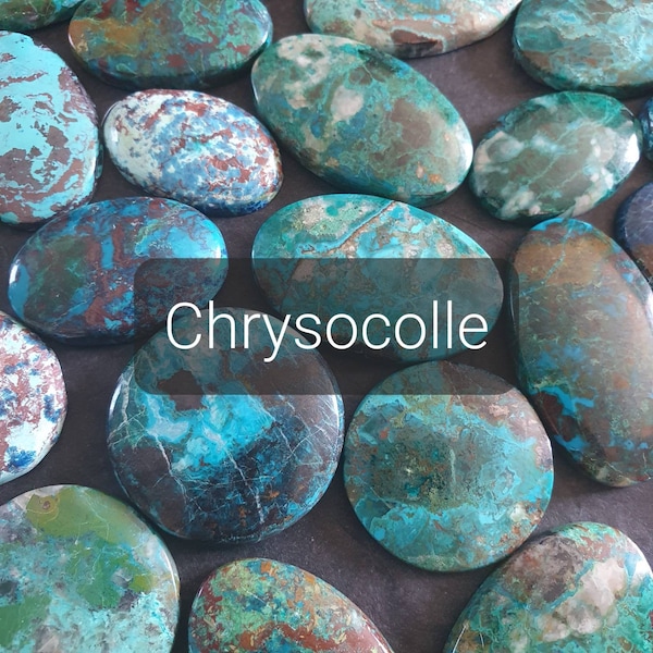 Cabochons Chrysocolle - Cabochons Pierres fines Turquoise, vert et marron - Cabochons à sertir pour Micro-macramé ou wire