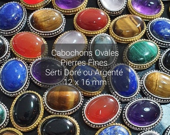 Gegroefde ovale cabochons - Micro-macrame - Labradoriet, Tijgeroog, Amethist, Carneool, Lapis-lazuli, Roze Kwarts, Malachiet, Zwarte Onyx