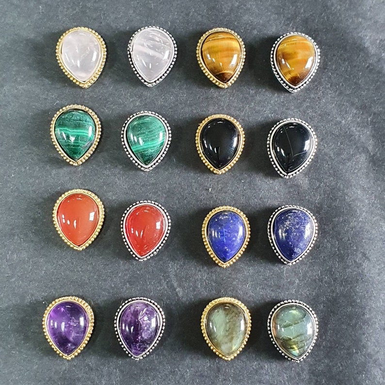 Cabochons Gouttes avec rainure pour Micro-macramé Améthyste, Cornaline, Malachite, Onyx Noir, Oeil de Tigre, Quartz rose & Labradorite image 4