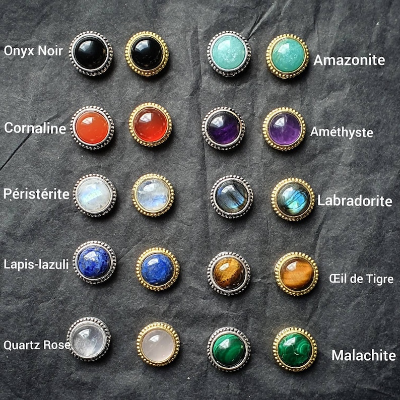 10 mm grooved cabochons Micro-macramé Labradorite, Tiger's eye, Amethyst, Carnelian, Lapis lazuli, Rose quartz, Malachite, Black onyx image 2