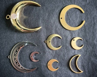 Connettori per ciondolo a forma di luna in ottone dorato e acciaio inossidabile - Fornitura per micro-macramé e creazione di gioielli - Ciondoli Wicca