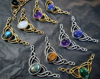 Connectors for Fine Stone & Brass Necklaces - Golden and Silver Labradorite / Lapis Lazuli and Amethyst - Supply for Micro-macramé