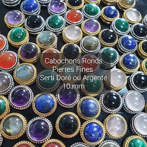 10 mm grooved cabochons Micro-macramé Labradorite, Tiger's eye, Amethyst, Carnelian, Lapis lazuli, Rose quartz, Malachite, Black onyx image 1