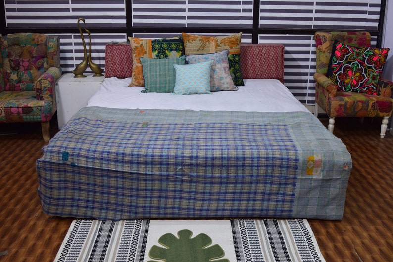 Beautiful Wall Decor and Bed throw Vintage Kantha Quilt Twin size Bed