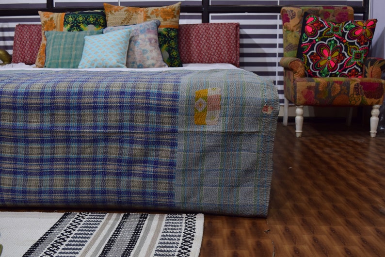 Beautiful Wall Decor and Bed throw Vintage Kantha Quilt Twin size Bed
