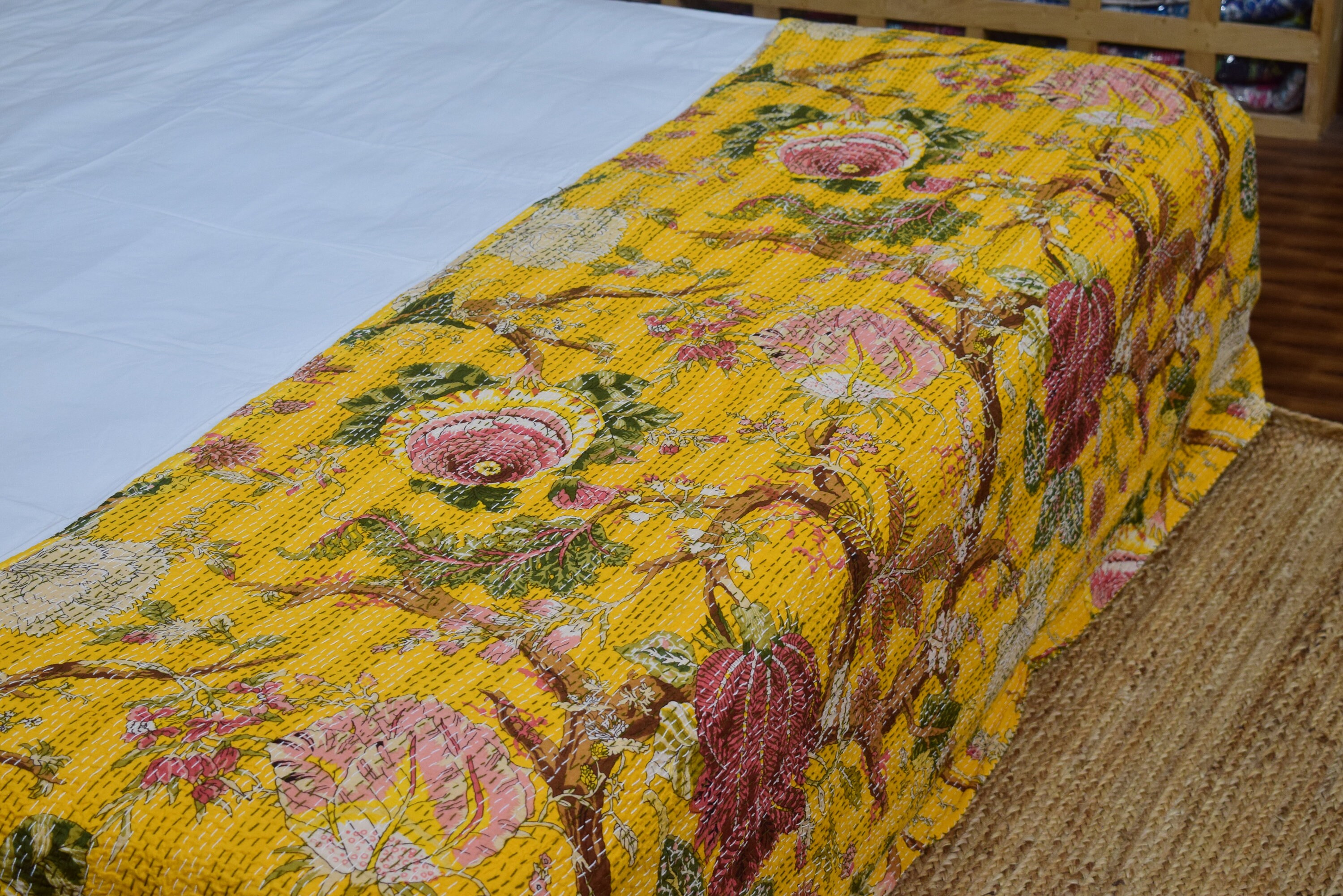 Kantha Quilts Handmade Quilted Printed Kantha Quilt Floral Etsy