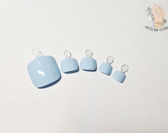 Frost Me Gently - Baby Blue Cream Gel One Color Pedicure - Press On Toe Nails