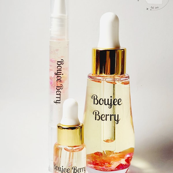 Boujee Berry Scented Cuticle Oil | Nourishing Sweet Almond Jojoba Vitamin E Oil |Strawberry Kawaii Nail Care| Real Flowers | Cuticle Oil Pen