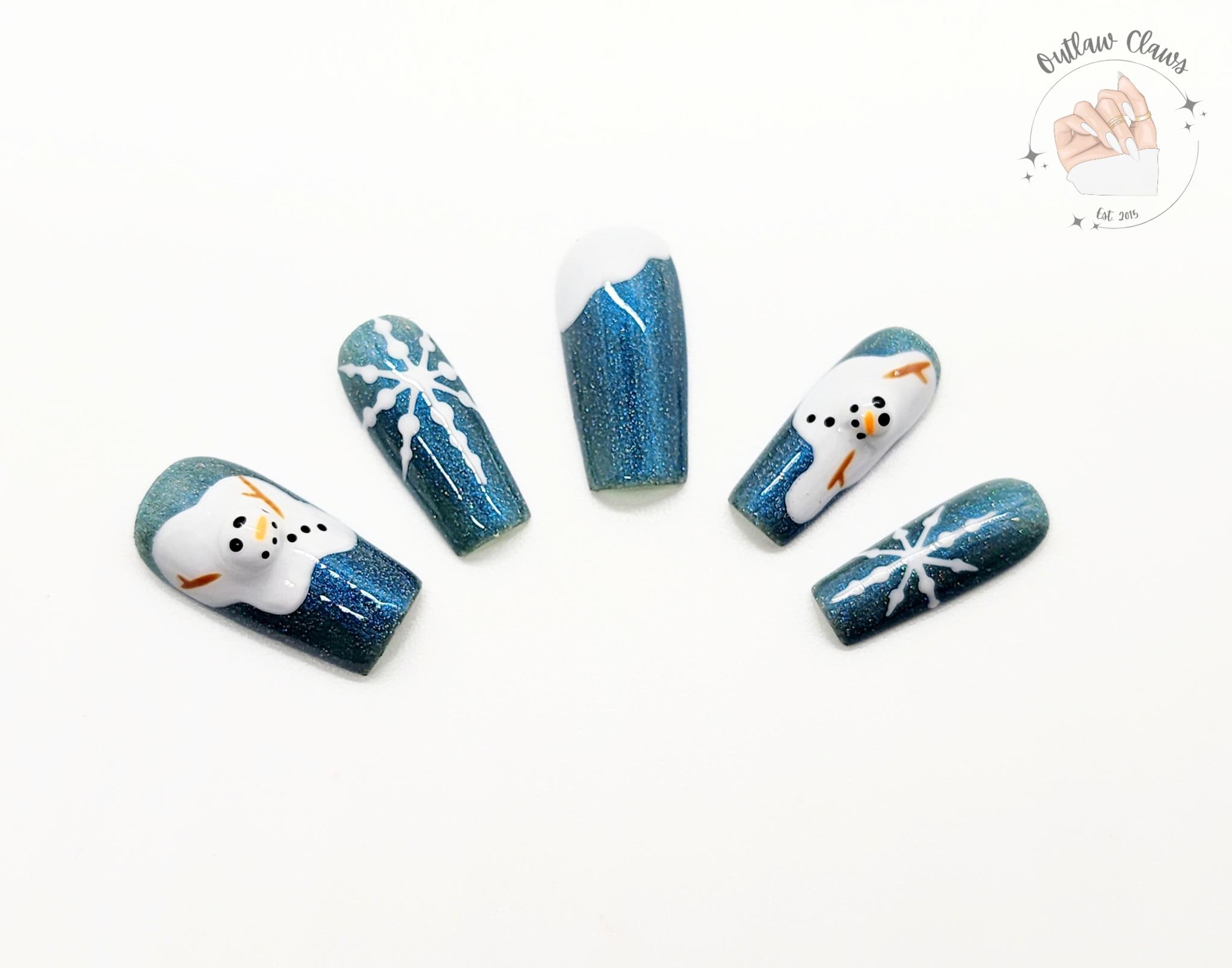 Melty the Snowman - 3D Melting Snowman Shimmer Cat Eye Press On Nail Kit