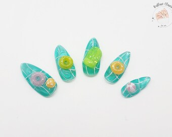 Pool Party Princess - Teal Jelly Cat Eye & 3D Floatie Press On Nail Kit