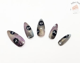 Soot Sprite Soiree - Studio Ghibli Theme Ombre Handpainted Anime Character Press On Nail Kit