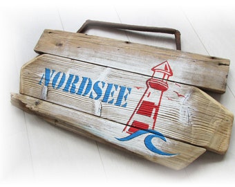 Holzschild „Nordsee“ aus Treibholz, shabby